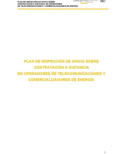 Plan de inspección de oficio sobre contratación a distancia en operadores de telecomunicaciones y comercializadores de energía