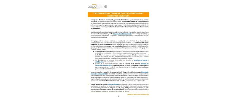 Criterios para el tratamiento de datos personales en centros educativos
